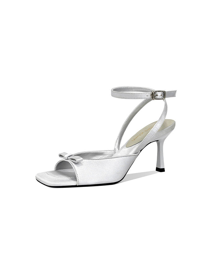 Silver High Heels With Bow