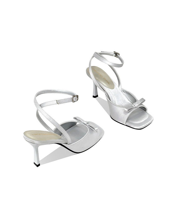 Silver High Heels With Bow