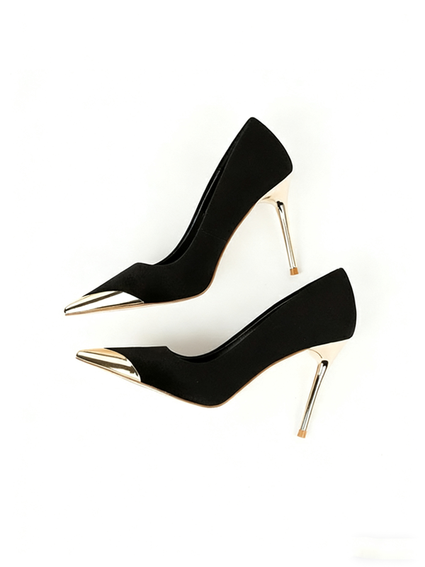 Velvet High Heels with Metallic Toe Cap