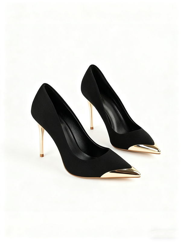 Velvet High Heels with Metallic Toe Cap