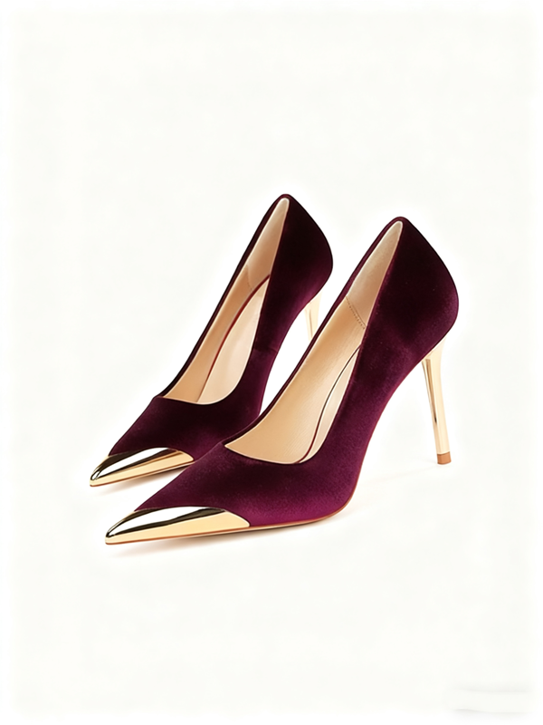 Velvet High Heels with Metallic Toe Cap