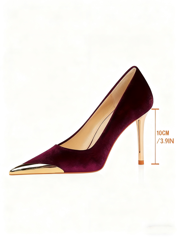 Velvet High Heels with Metallic Toe Cap