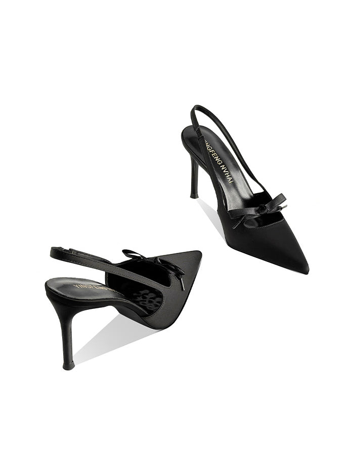 Bow Tie Satin Pointed Toe High Heels