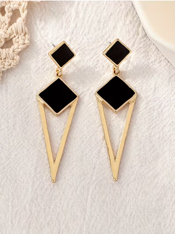 Black and Gold Geometric Teardrop Earrings