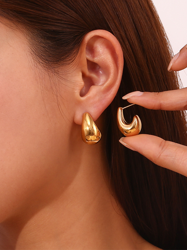 Polished Metal Teardrop Earrings