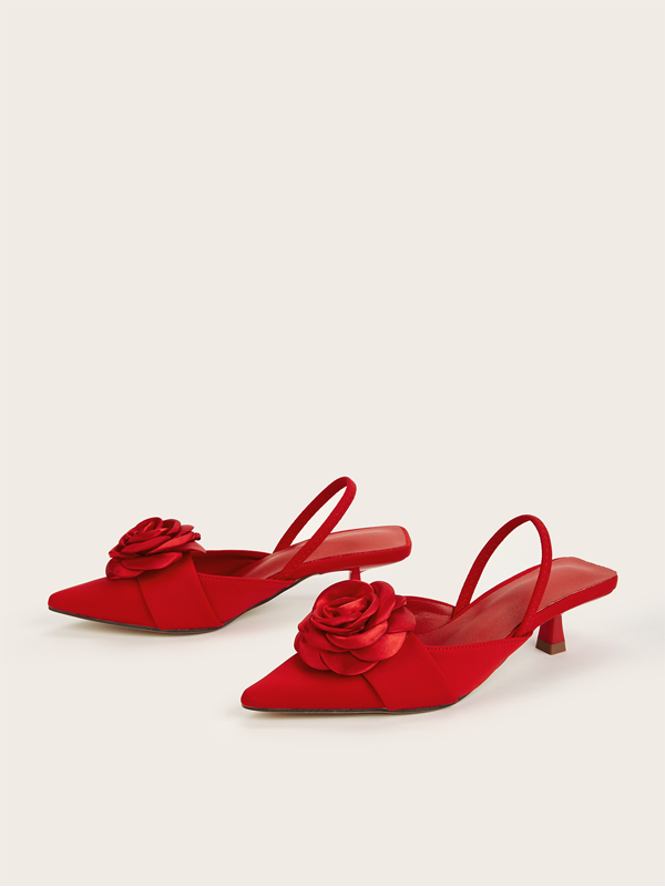3D Floral Decoration Elegant Pointed-toe High Heels