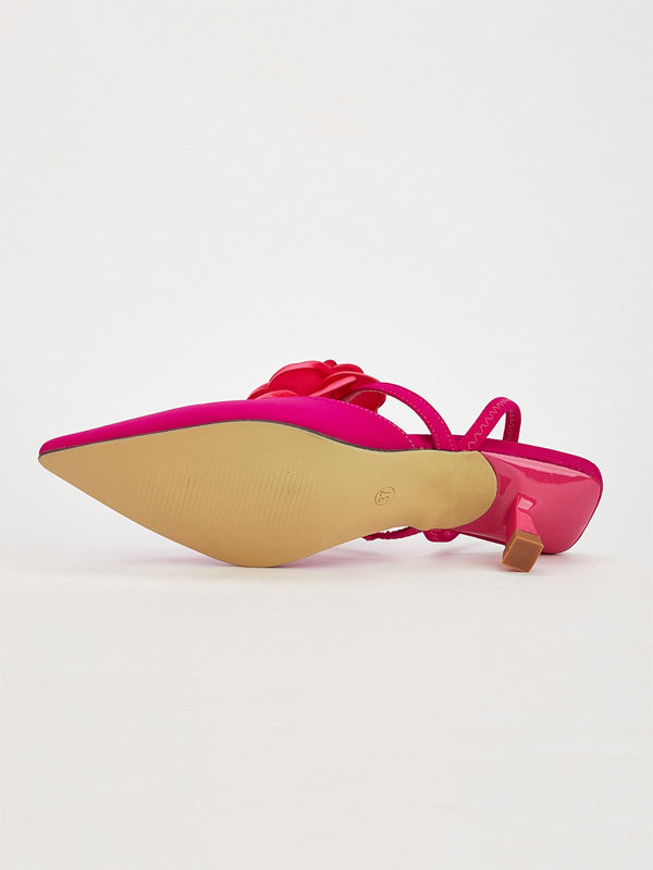 Solid Color Pointed Toe Stiletto Heels With Floral Embellishments