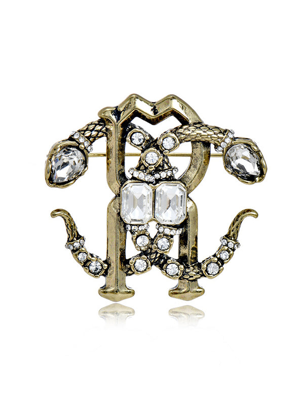 Double Snake Crystal Brooch