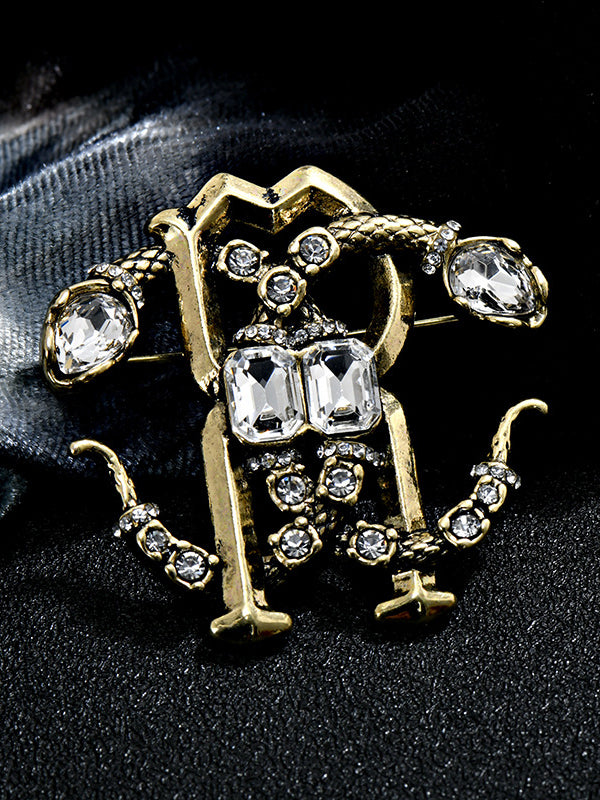 Double Snake Crystal Brooch