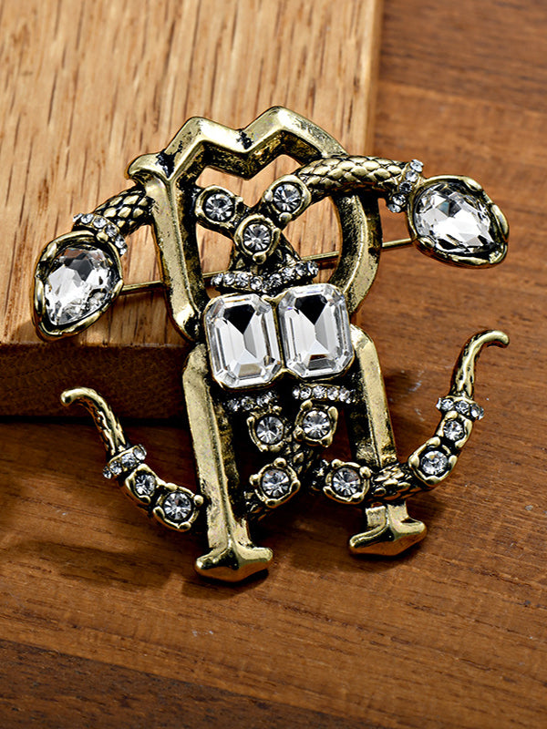 Double Snake Crystal Brooch