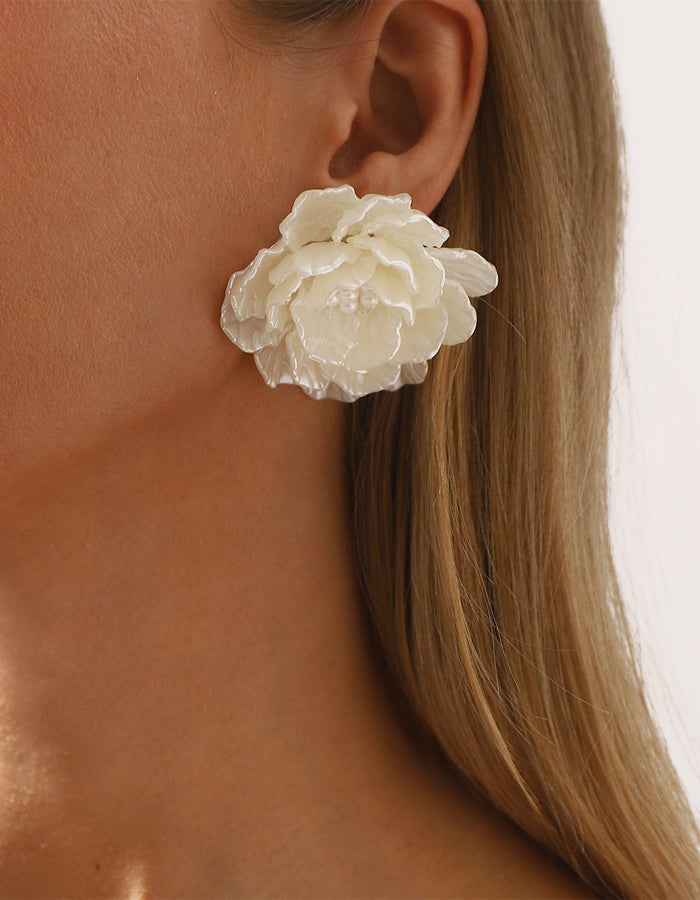 Multi Layered Faux Pearl Hand Woven Flower Earrings