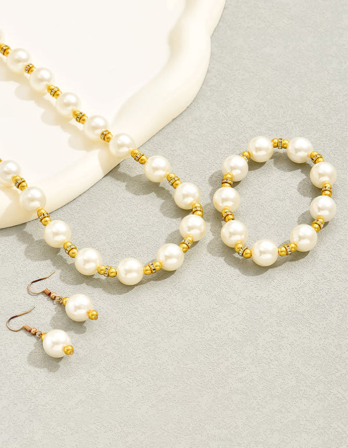 Mother Of Pearl Earrings  Necklace  And Bracelet 3-piece Set
