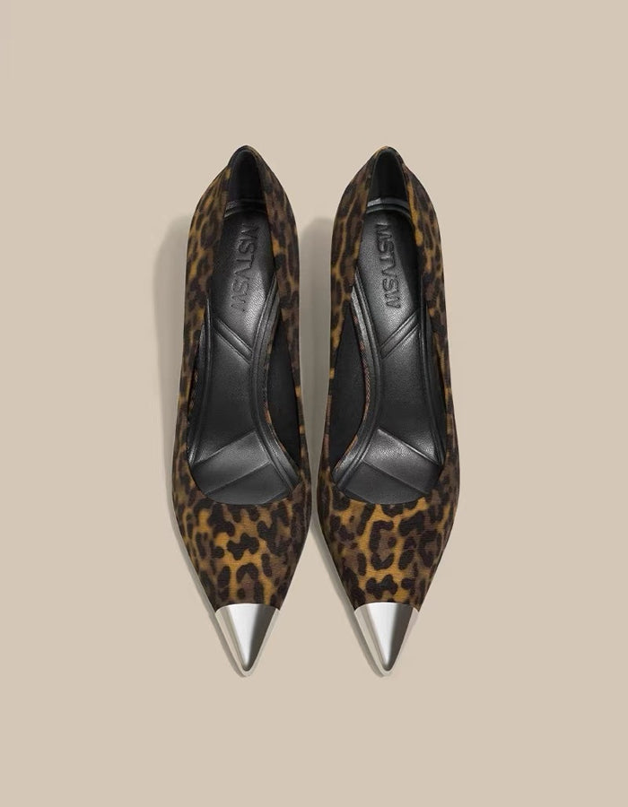 Metallic Pointed Toe Leopard Print High Heels