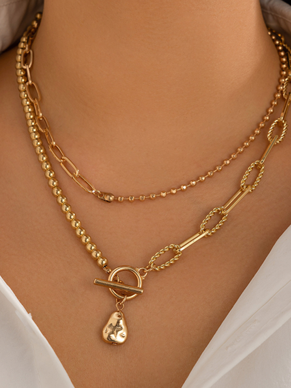 Double-Layer Pearl Clasp Pendant Necklace