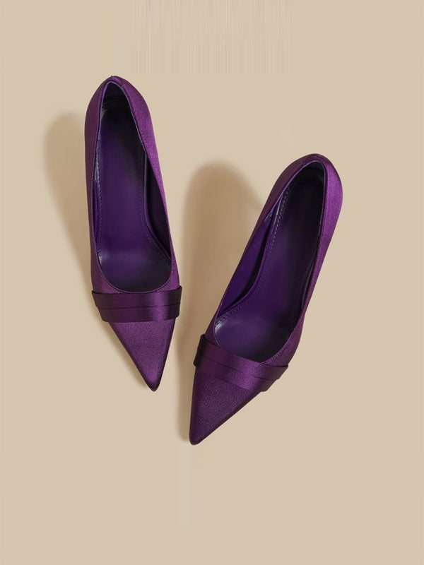 Satin Pointed Toe Low Cut Stiletto Heels