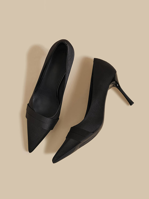Satin Pointed Toe Low Cut Stiletto Heels