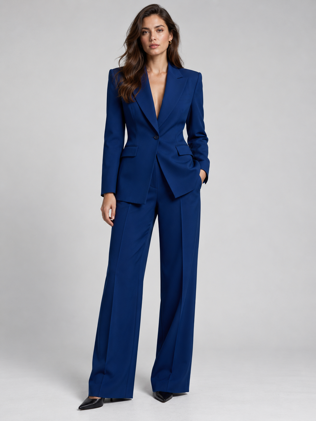 Dark Blue Peak Lapel Single Breasted Blazer And Pants 2-Piece Suit