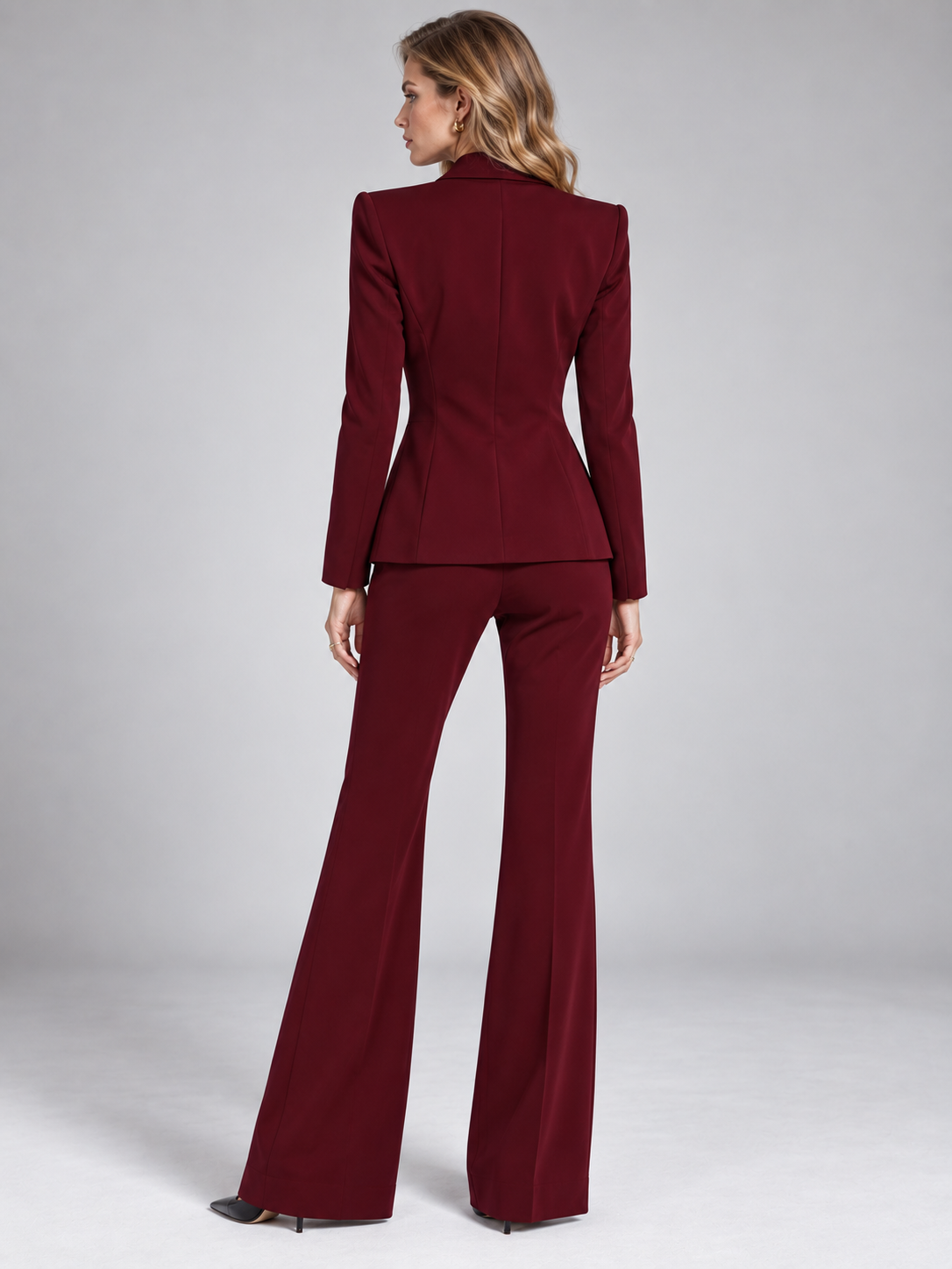 Burgundy Single Breasted Blazer With Peak Lapels And Flared Pants 2-Piece Suit