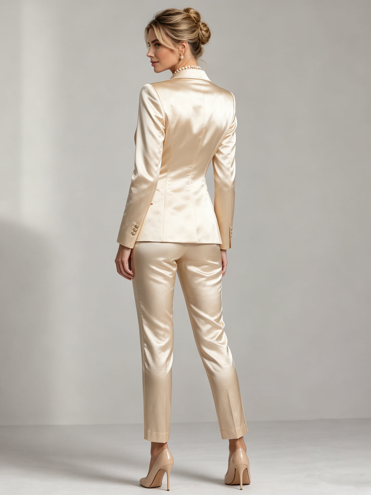 Champagne Satin Blazer With Notch Lapels And Straight-Leg Pants 2-Piece Suit