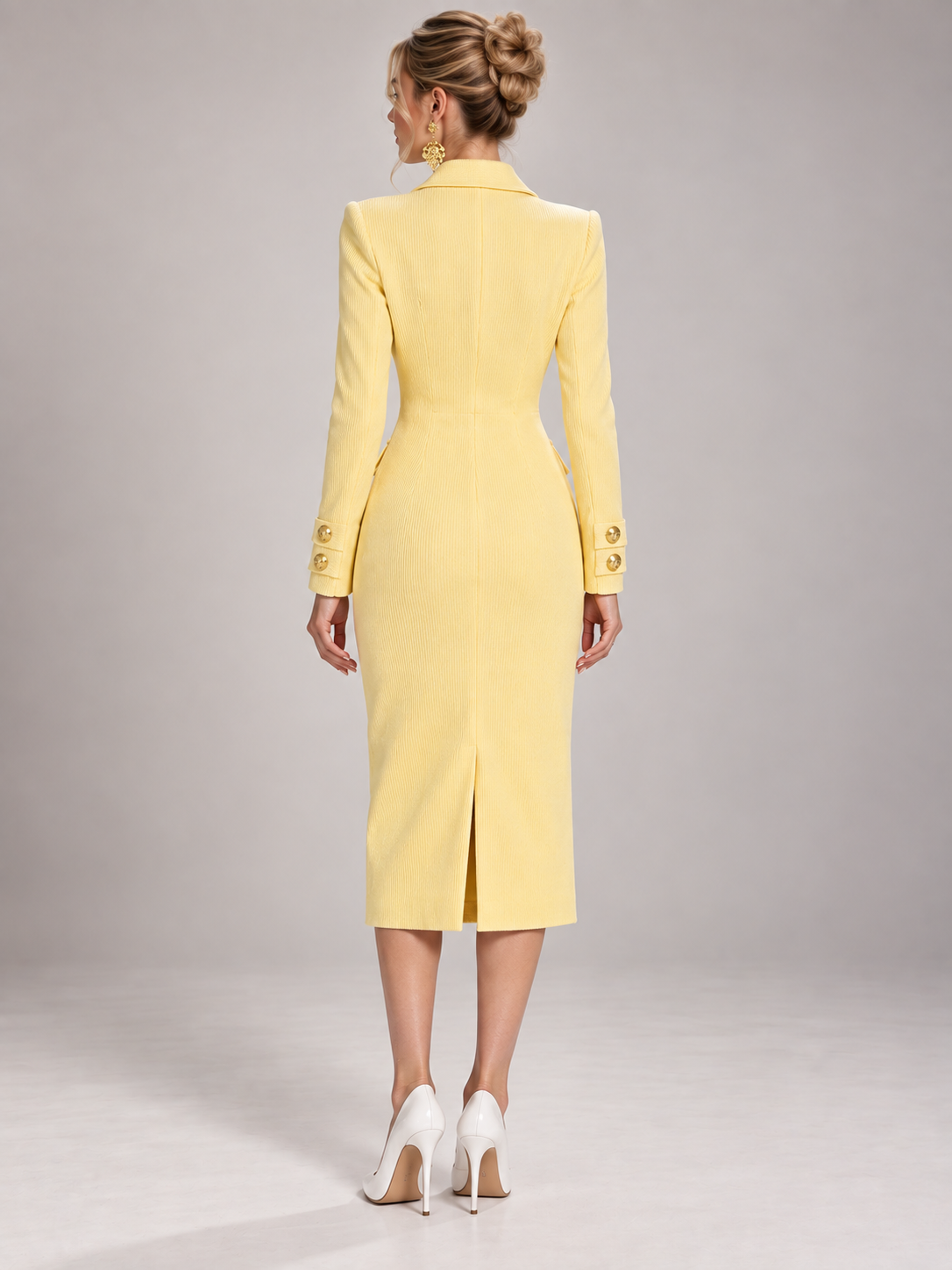 Yellow Corduroy Peak Lapel Blazer Dress