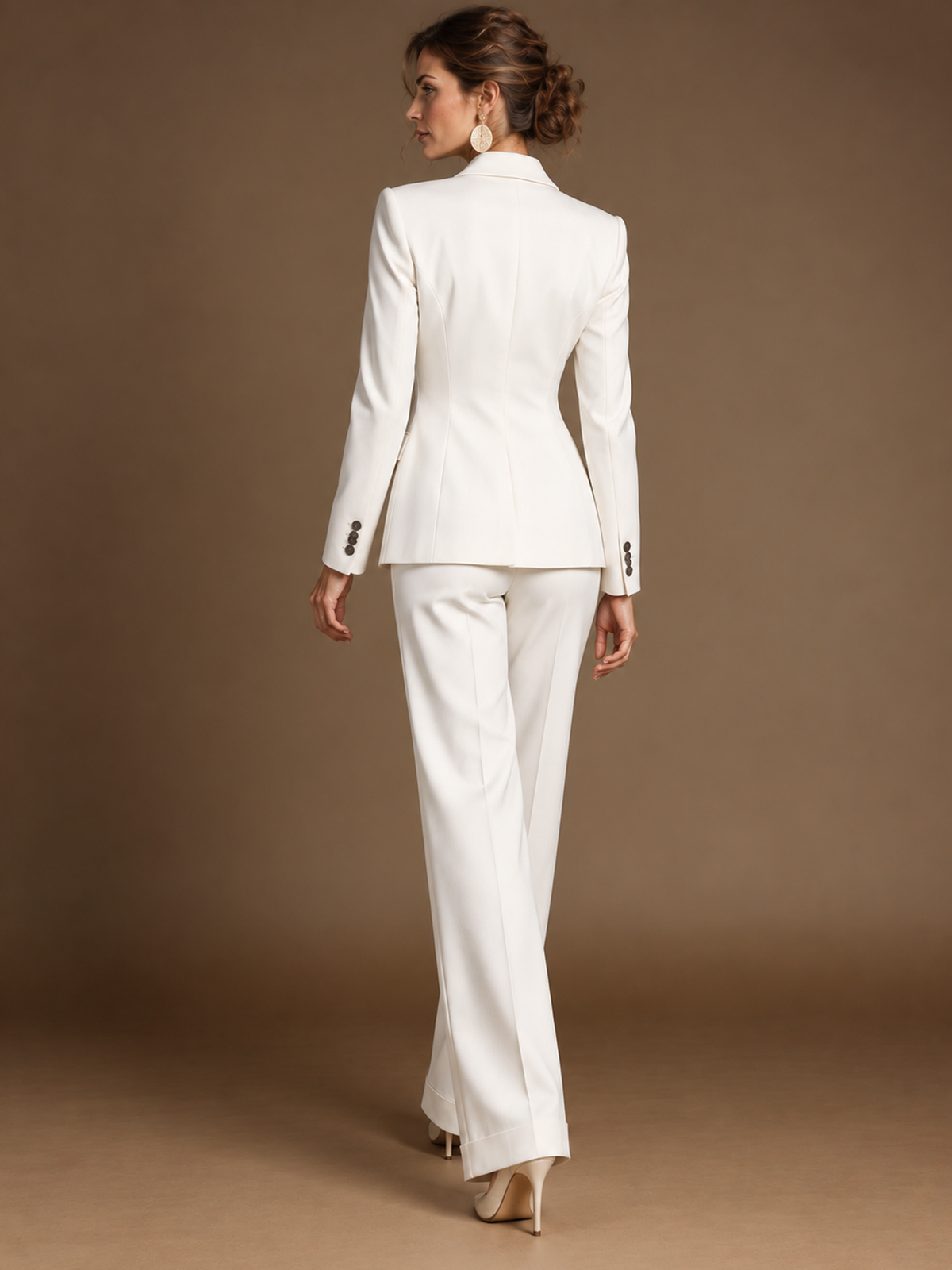 White Single Breasted Blazer With Notch Lapel And High Waist Wide-leg Pants 2-Piece Suit