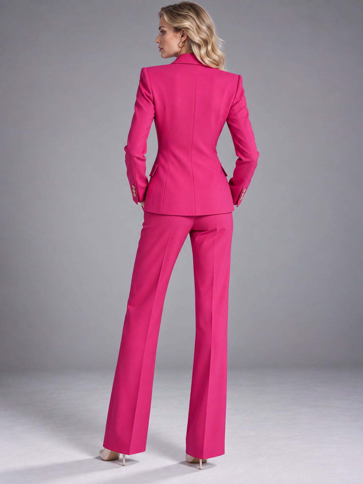 Fuchsia Single-Breasted Blazer & Flare Trousers 2-Piece Suit
