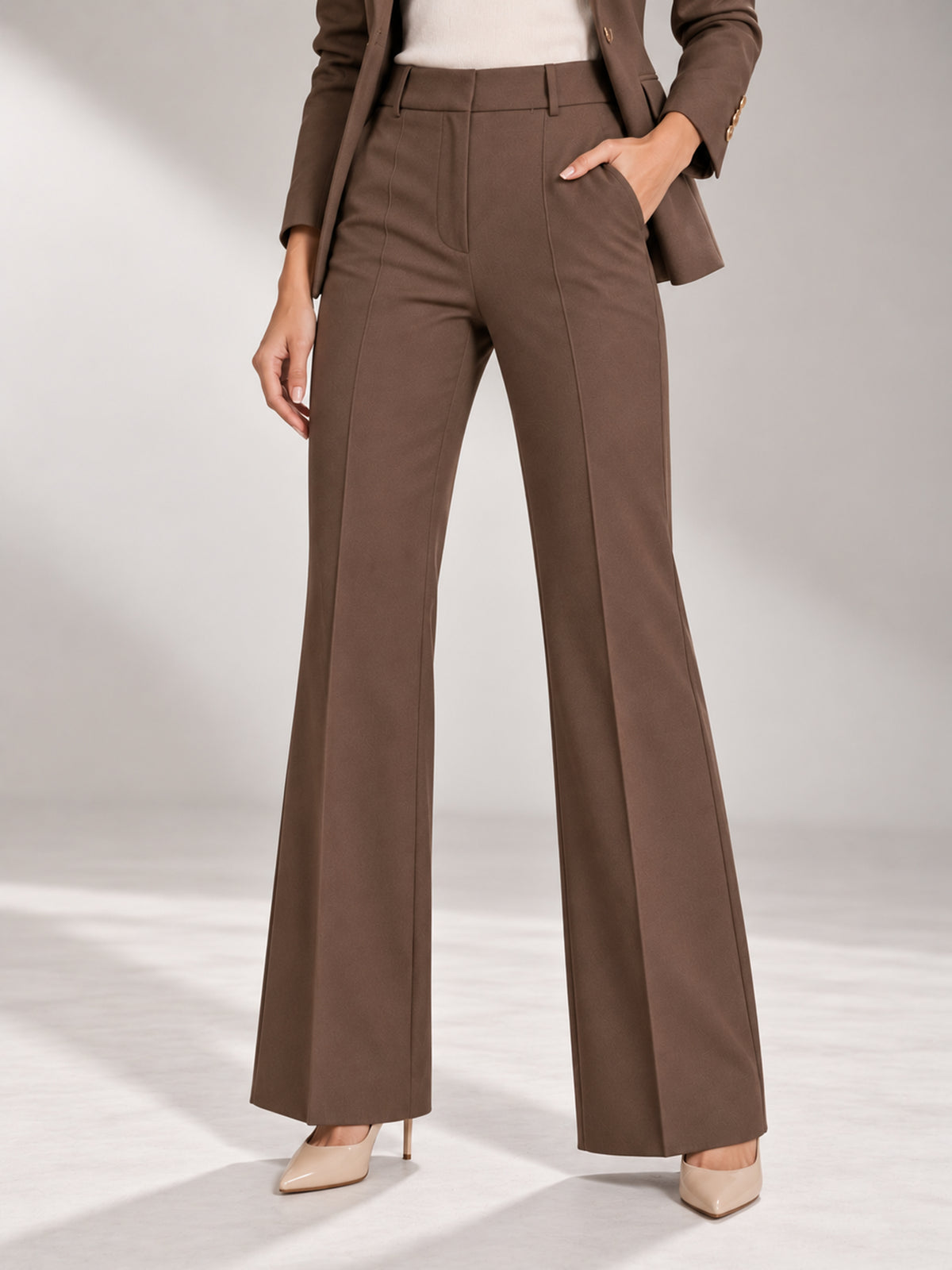 Brown Single-Breasted Blazer & Wide-Leg Pants 2-Piece Suit