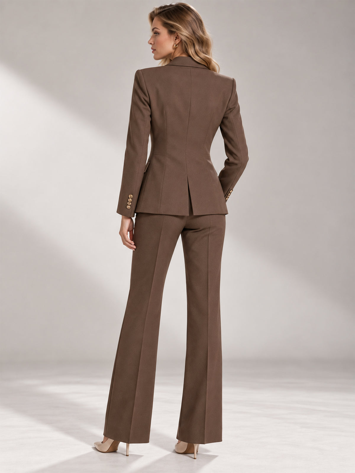 Brown Single-Breasted Blazer & Wide-Leg Pants 2-Piece Suit