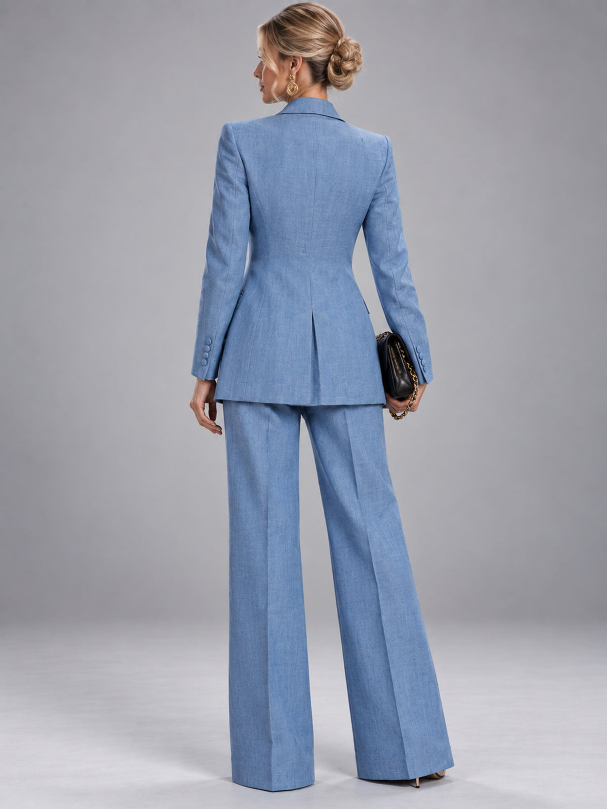 Light Blue Double Breasted Blazer & High Waist Wide Leg Pants 2-Piece Suit