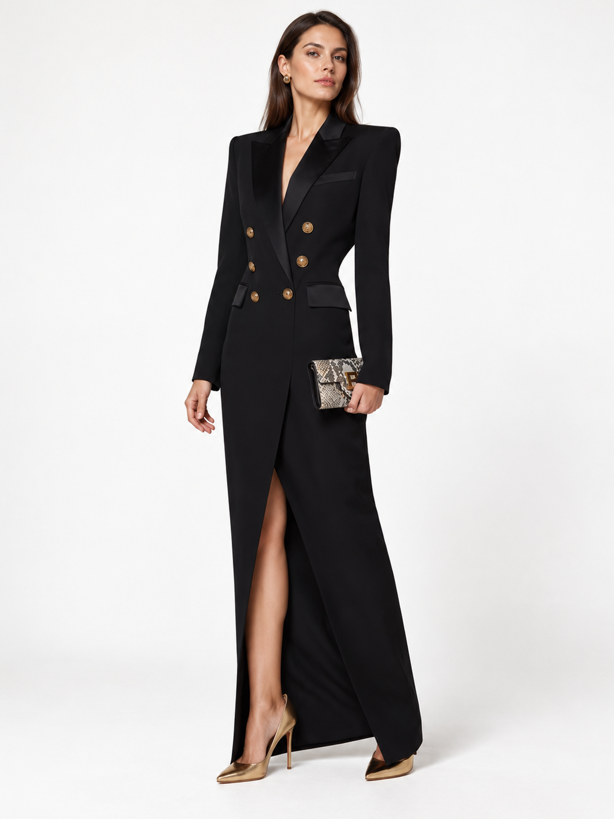 Black Peak Lapel Blazer Dress