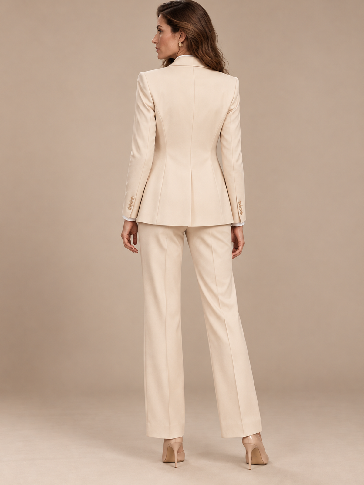 Cream Blazer with Dusty Rose Lapel And Ankle Pants 3-Piece Suit