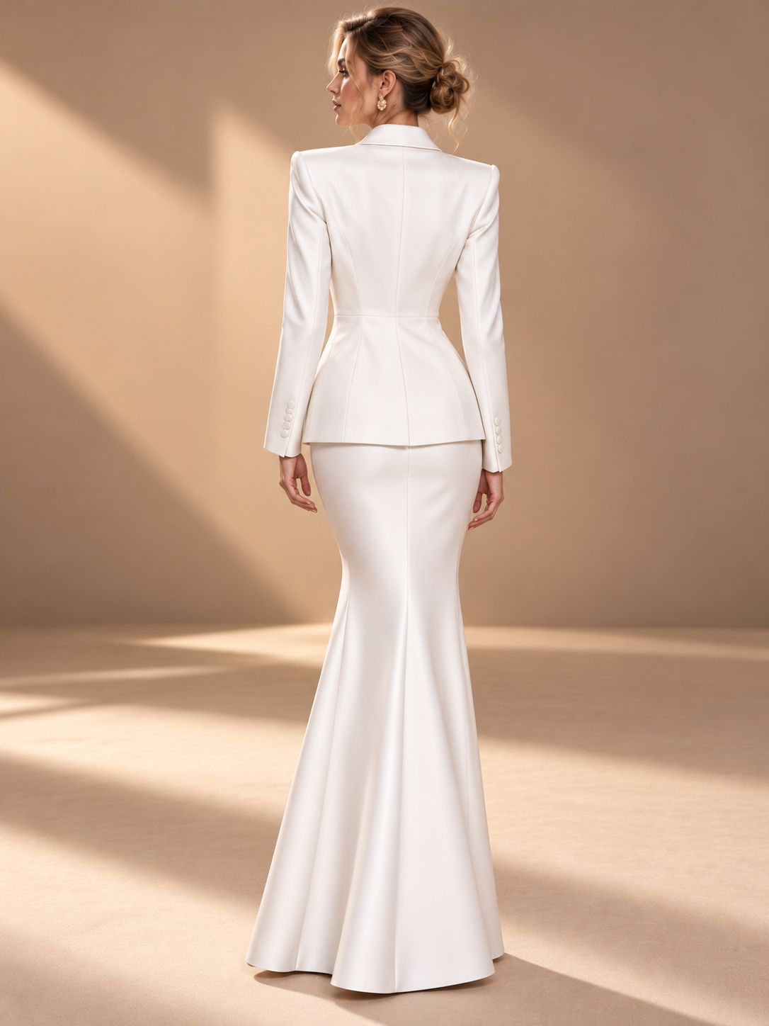 White Peak Lapel Blazer And Fishtail Skirt 2-Piece Suit