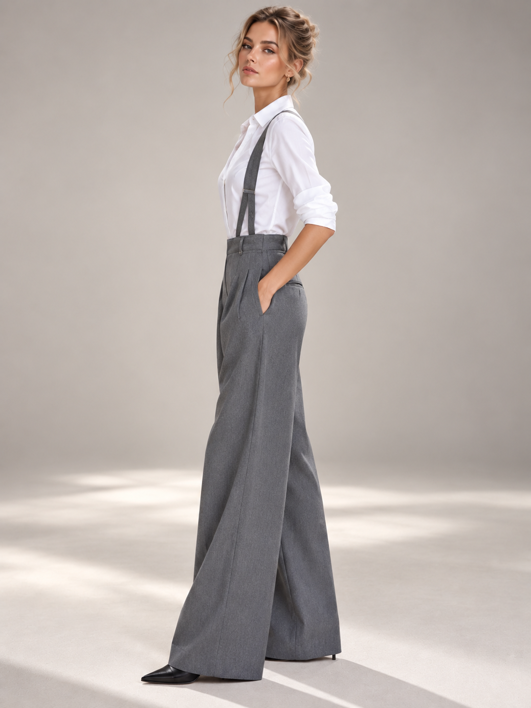 Gray Overalls Wide Leg Pants