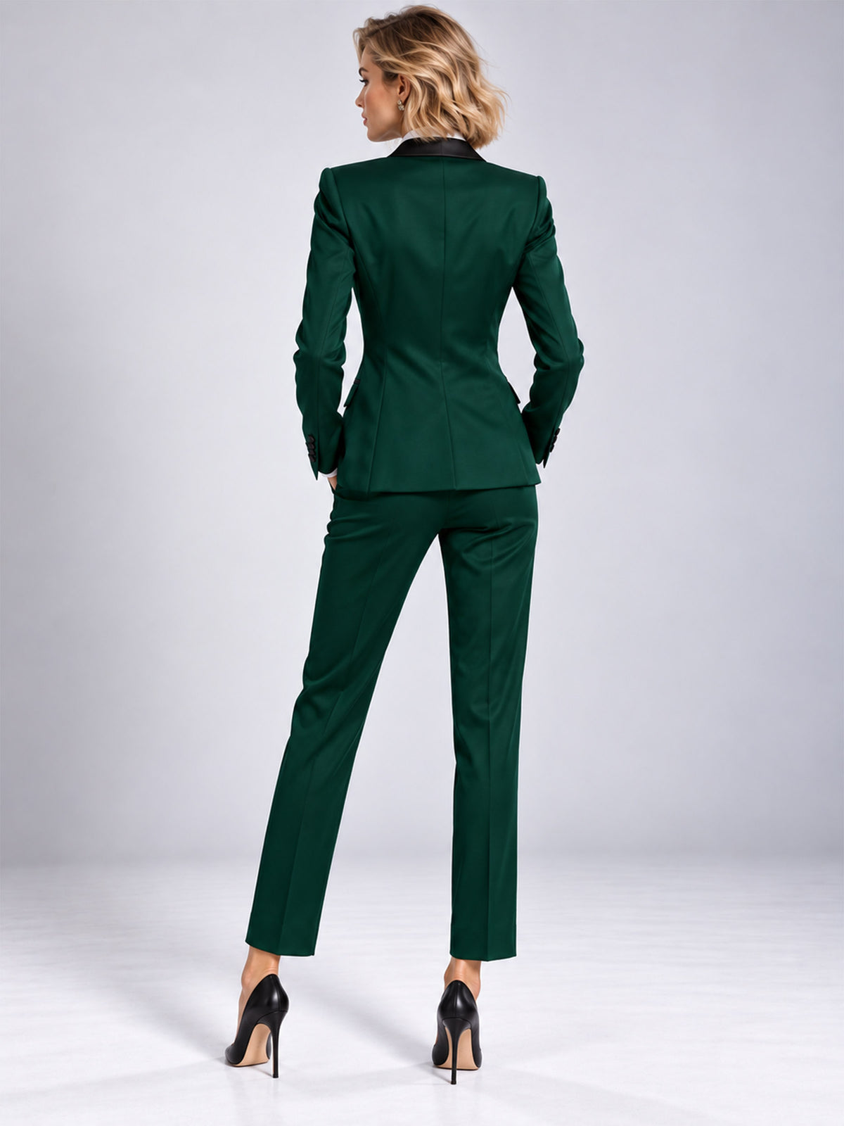 Green Color Block Blazer With Peak Lapels And Tapered Pants 2-Piece Suit