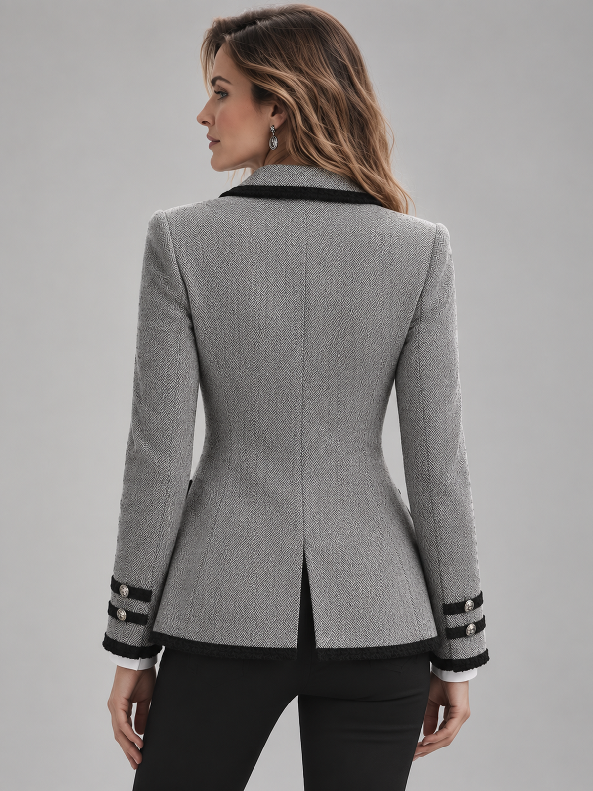 Grey Herringbone Tweed Blazer