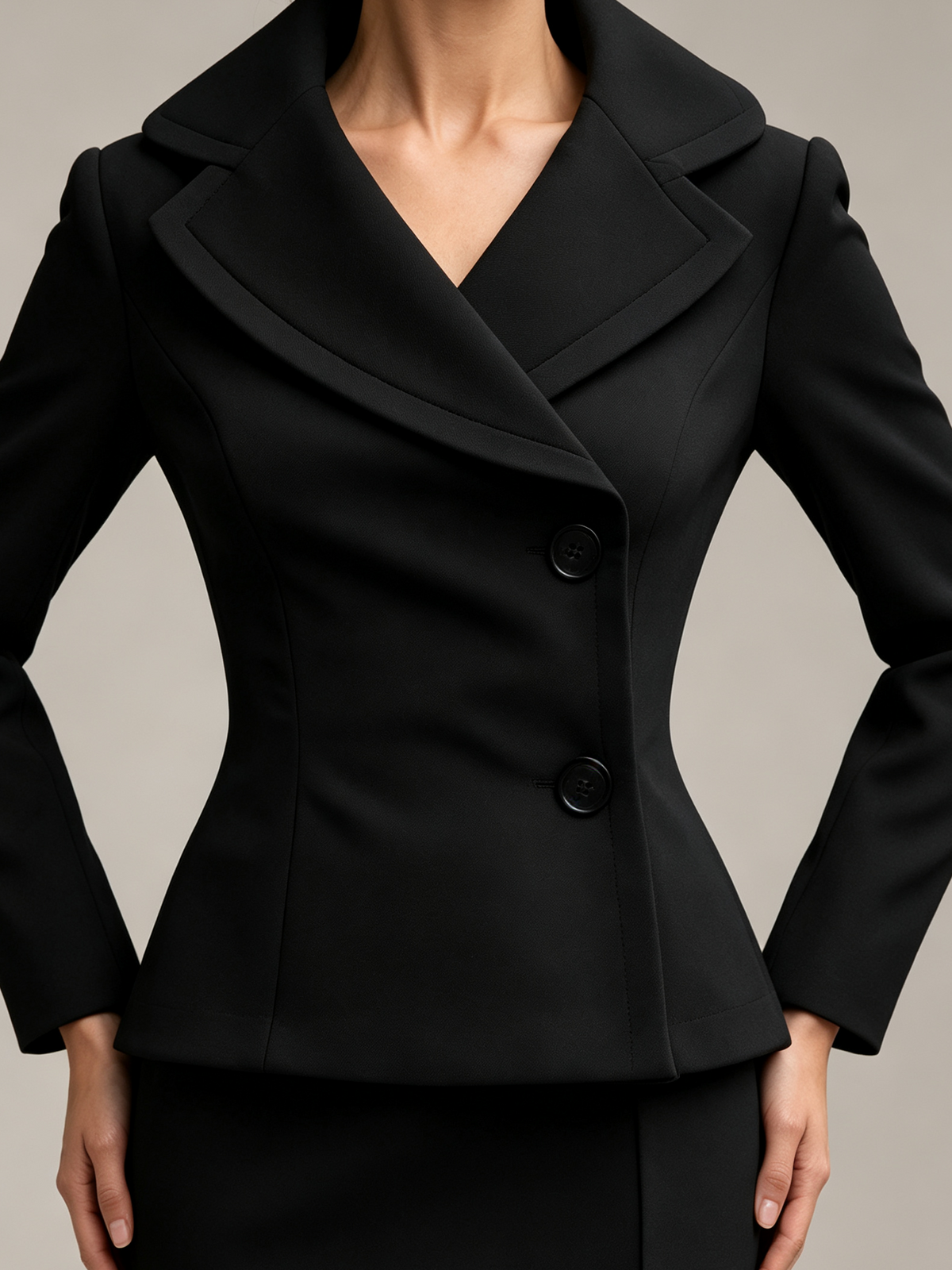 Black Double Breasted Blazer And High Waist Midi Pencil Skirt 2-Piece Suit
