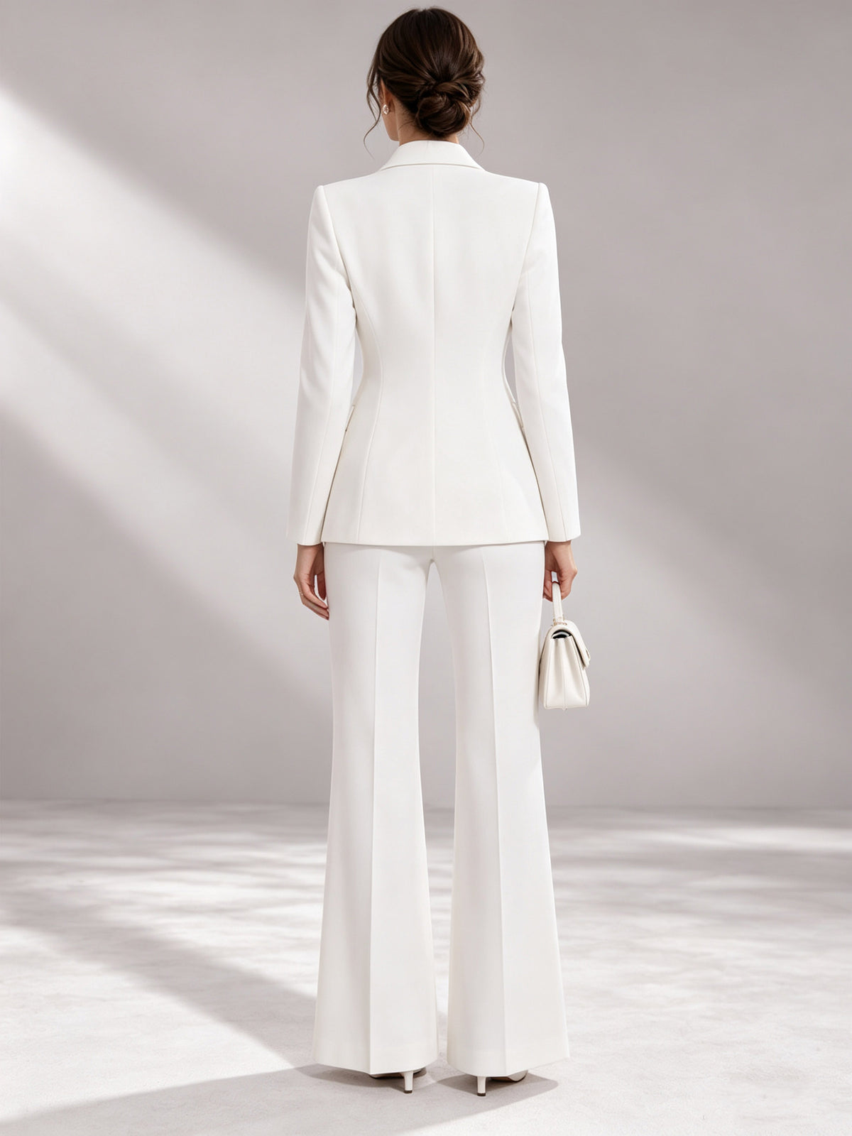 White Floral Print Double Breasted Notch Lapel Blazer & Wide Leg Pants 2-Piece Suit