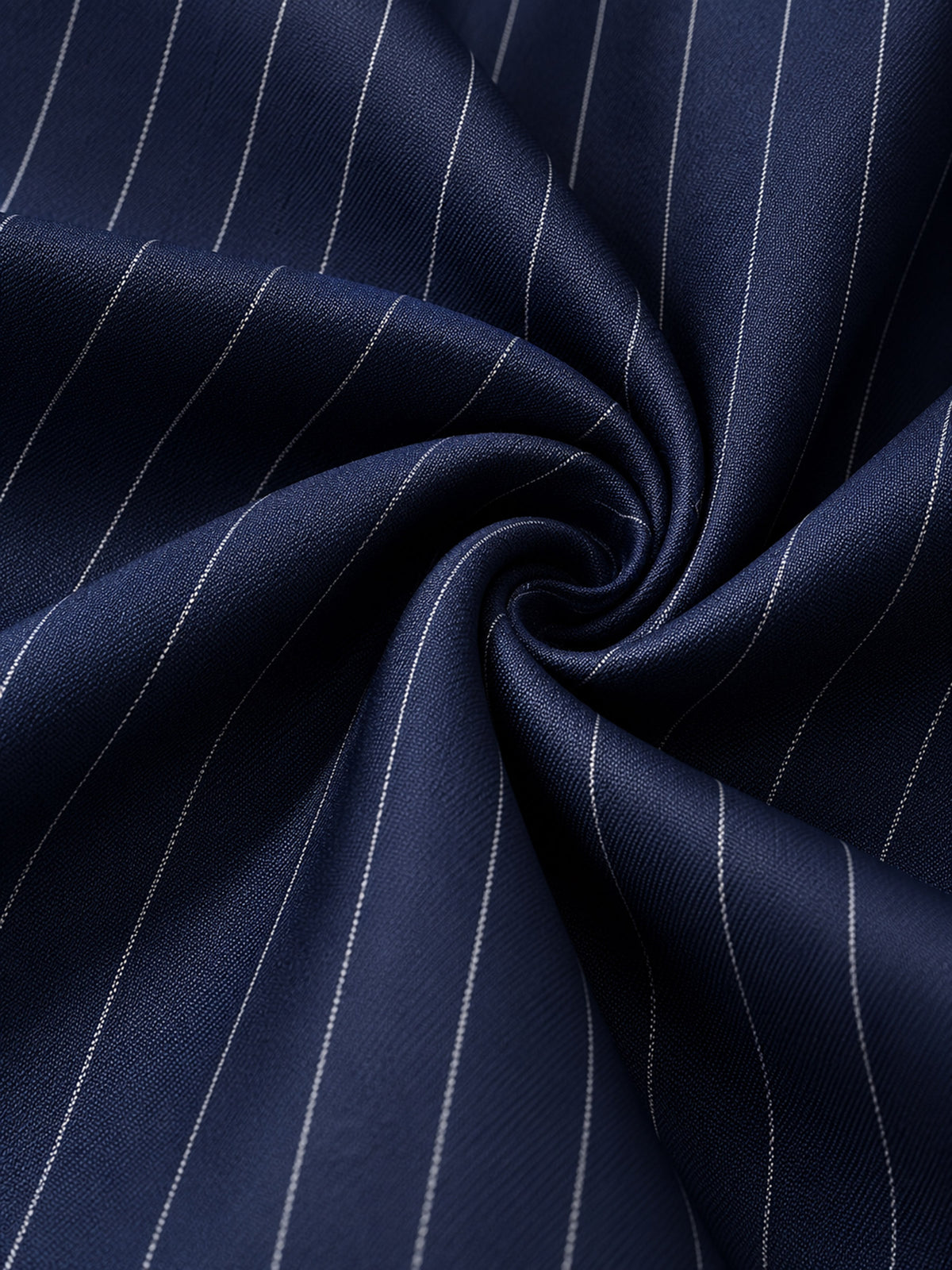 Navy Pinstripe Notch Lapel Sheer Balloon Sleeve Blazer & Midi Pencil Skirt 2-Piece Suit