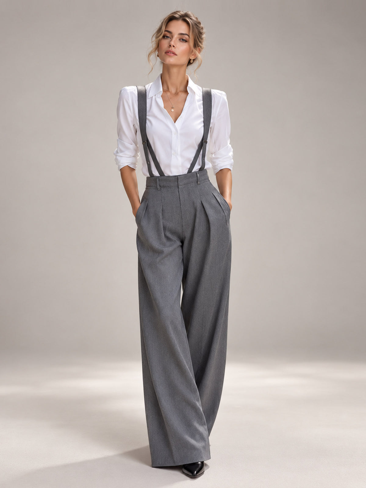 Gray Overalls Wide Leg Pants