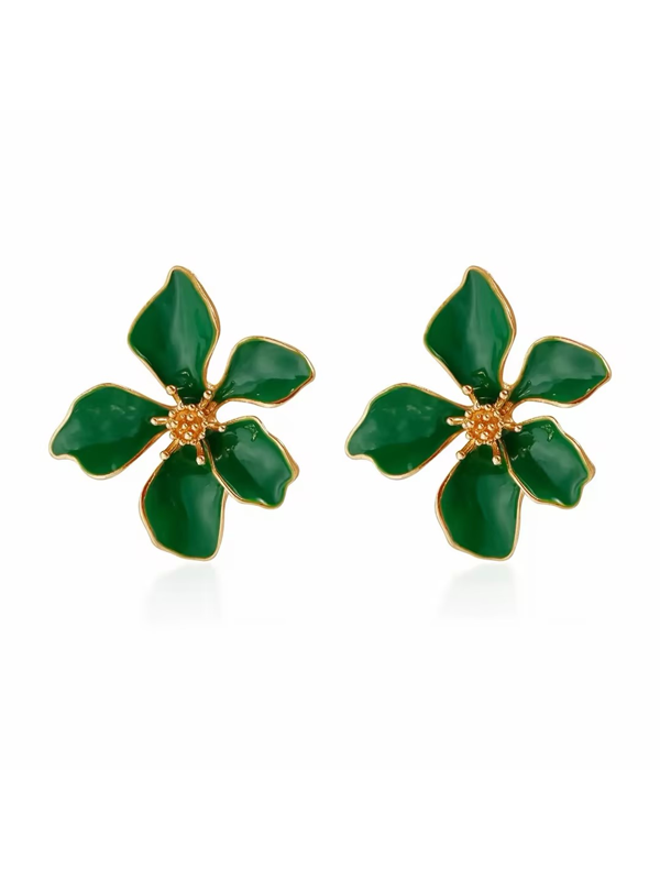 Gold Trim Enamel Flower Stud Earrings