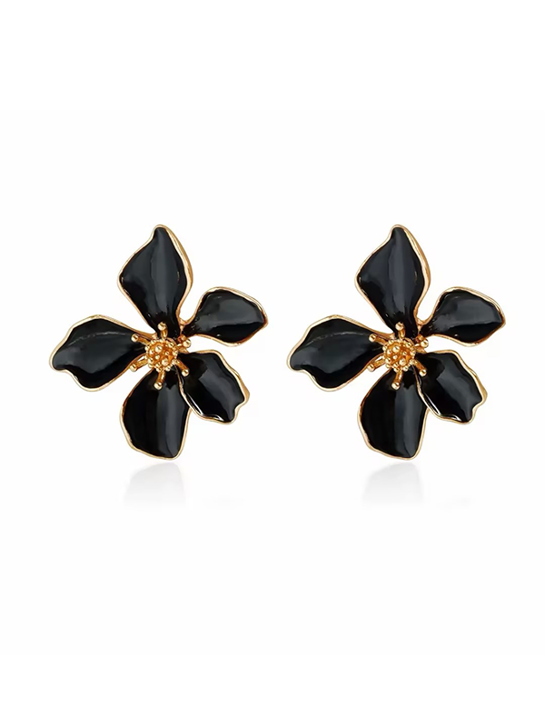Gold Trim Enamel Flower Stud Earrings