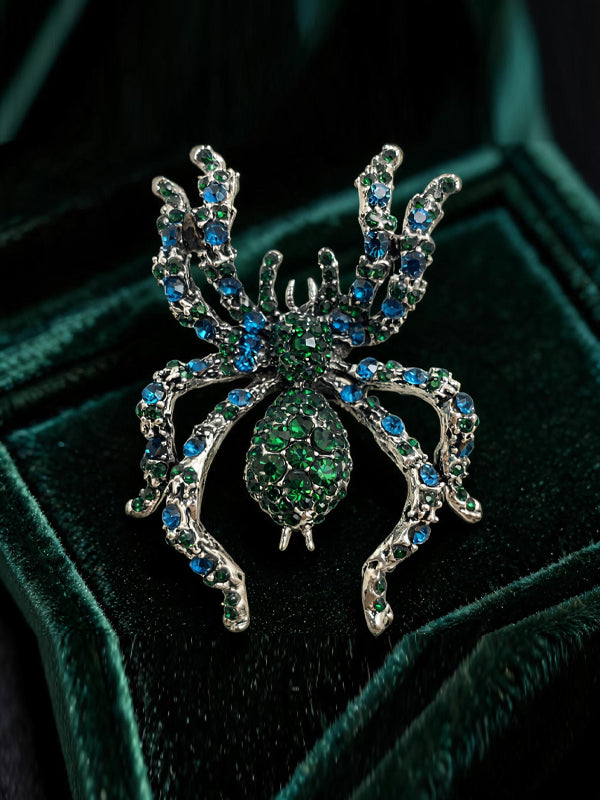 Rhinestone Embellished Halloween Spider Brooch