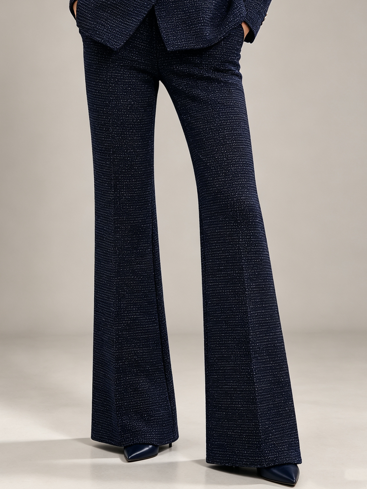 Navy Tweed Double Breasted Flared Pants 2-Piece Suit