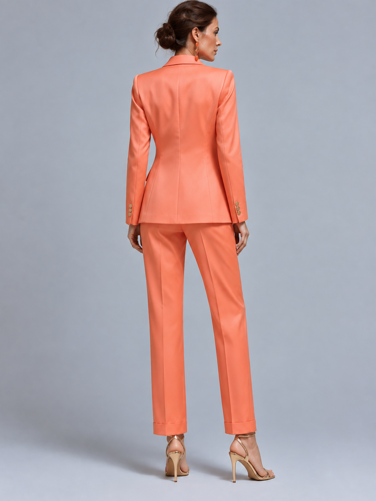 Coral Notch Lapel Blazer And Straight Leg Pants 2-Piece Suit