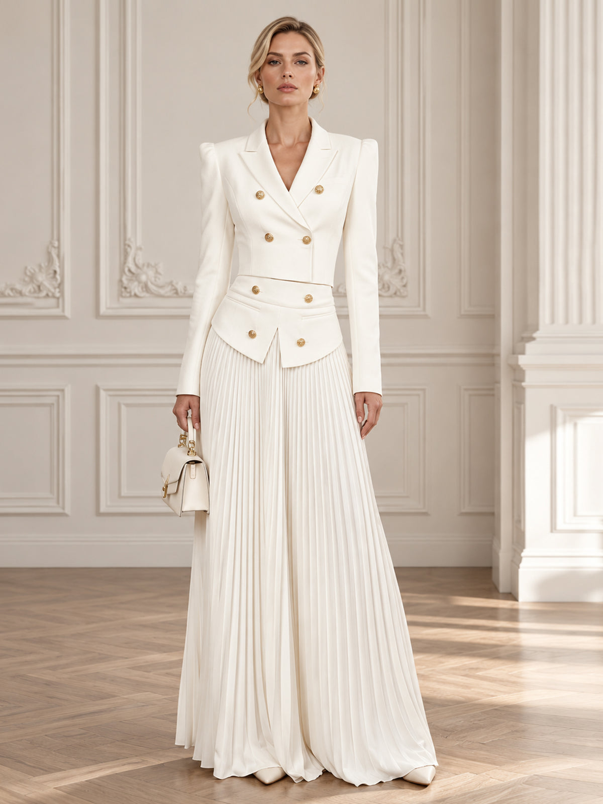 White Double Breasted Peak Lapel Blazer And Pants 2-Piece Suit