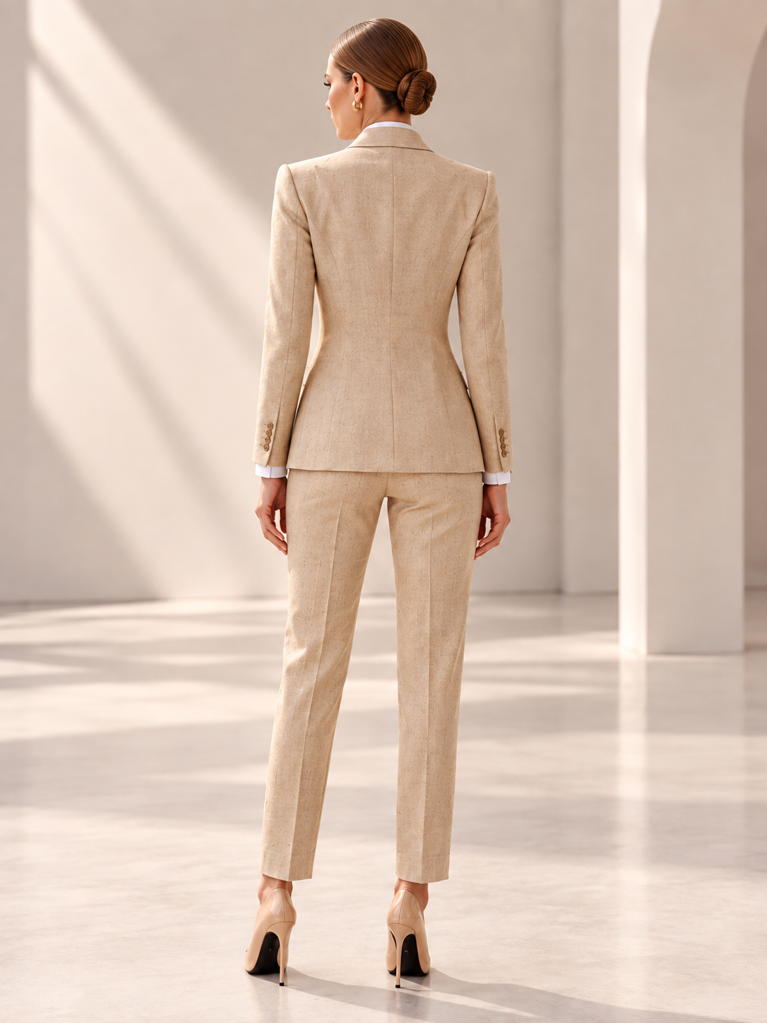 Khaki Peak Lapel Blazer & Vast And Cropped Pants 3-Piece Suit