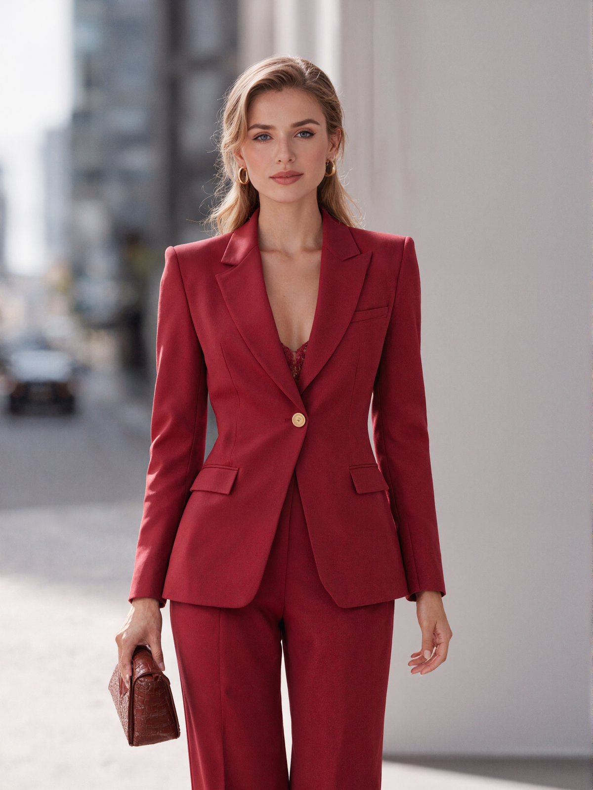 Red Peak Lapel Blazer And Wide Leg Pants 2-Piece Suit