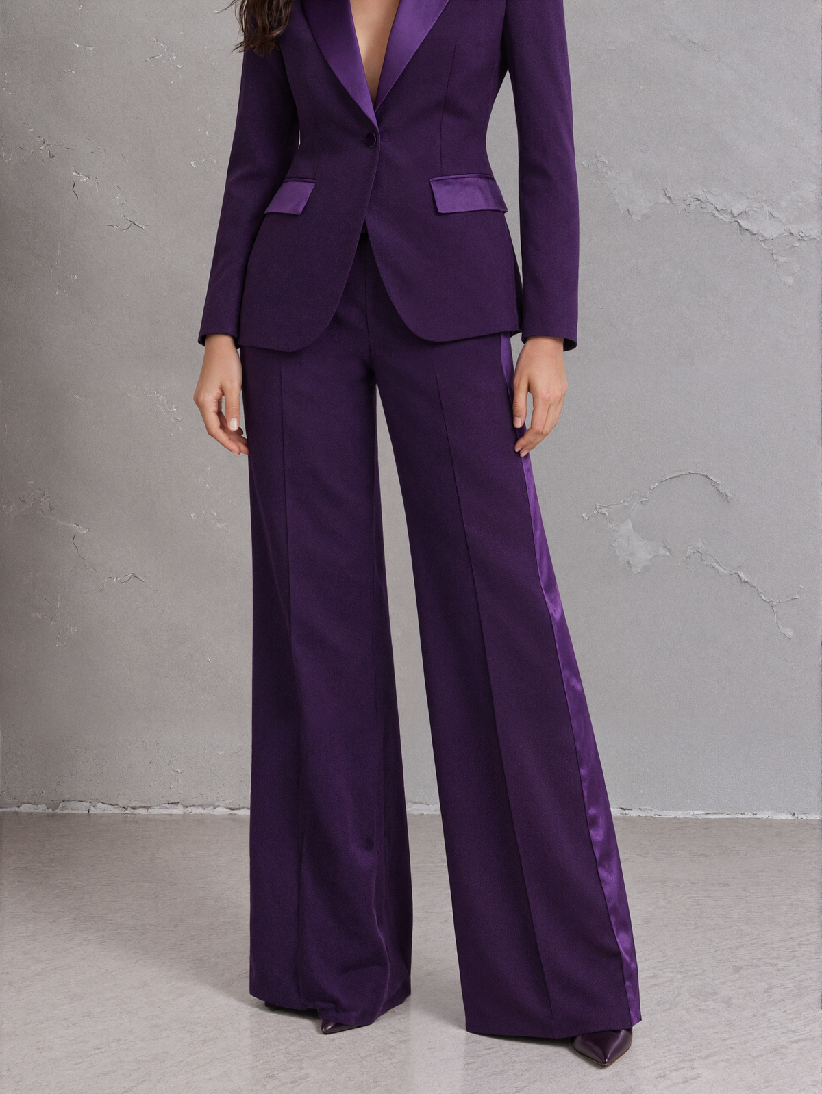 Purple Blazer With Peak Lapels And Wide Leg Pants 2-Piece Suit