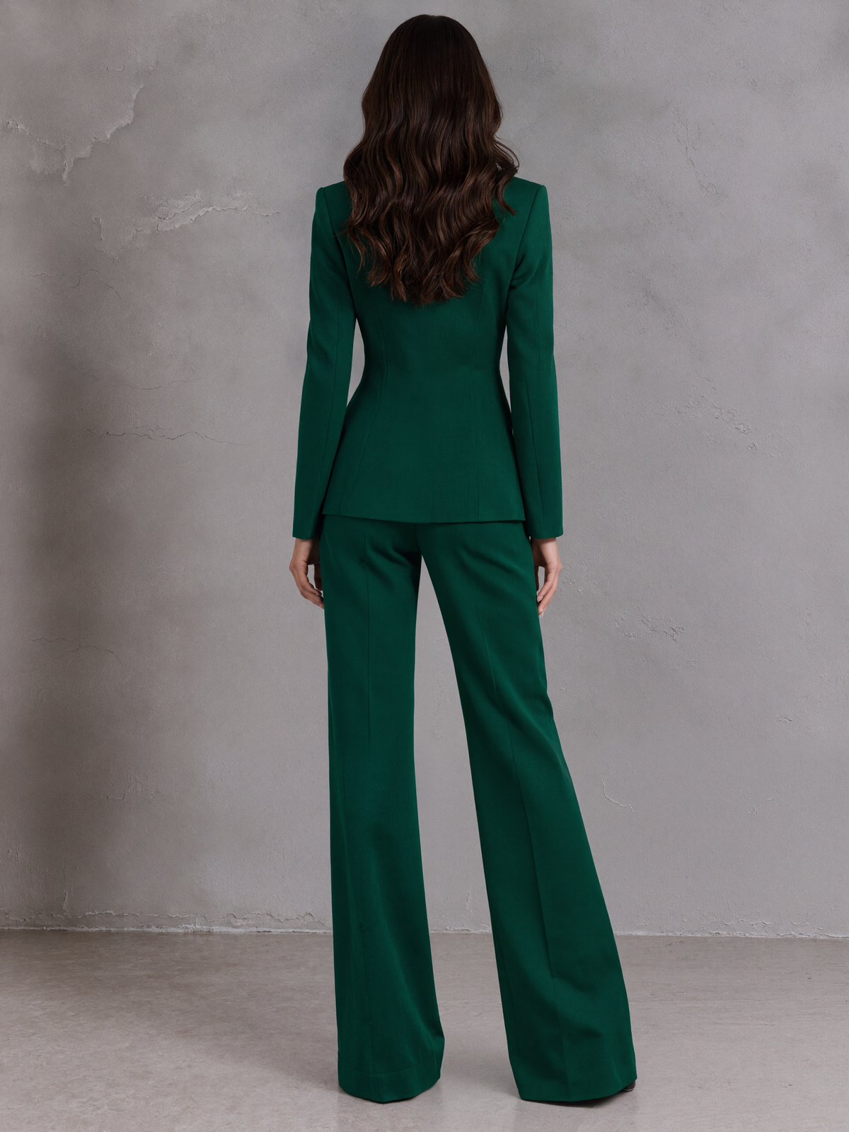 Green Single Breasted Blazer With Peak Lapels And Wide Leg Flared Pants 2-Piece Suit