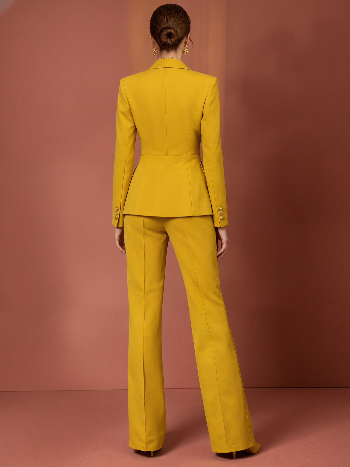 Yellow Single Breasted Blazer With Peak Lapels And Wide Leg Pants 2-Piece Suit
